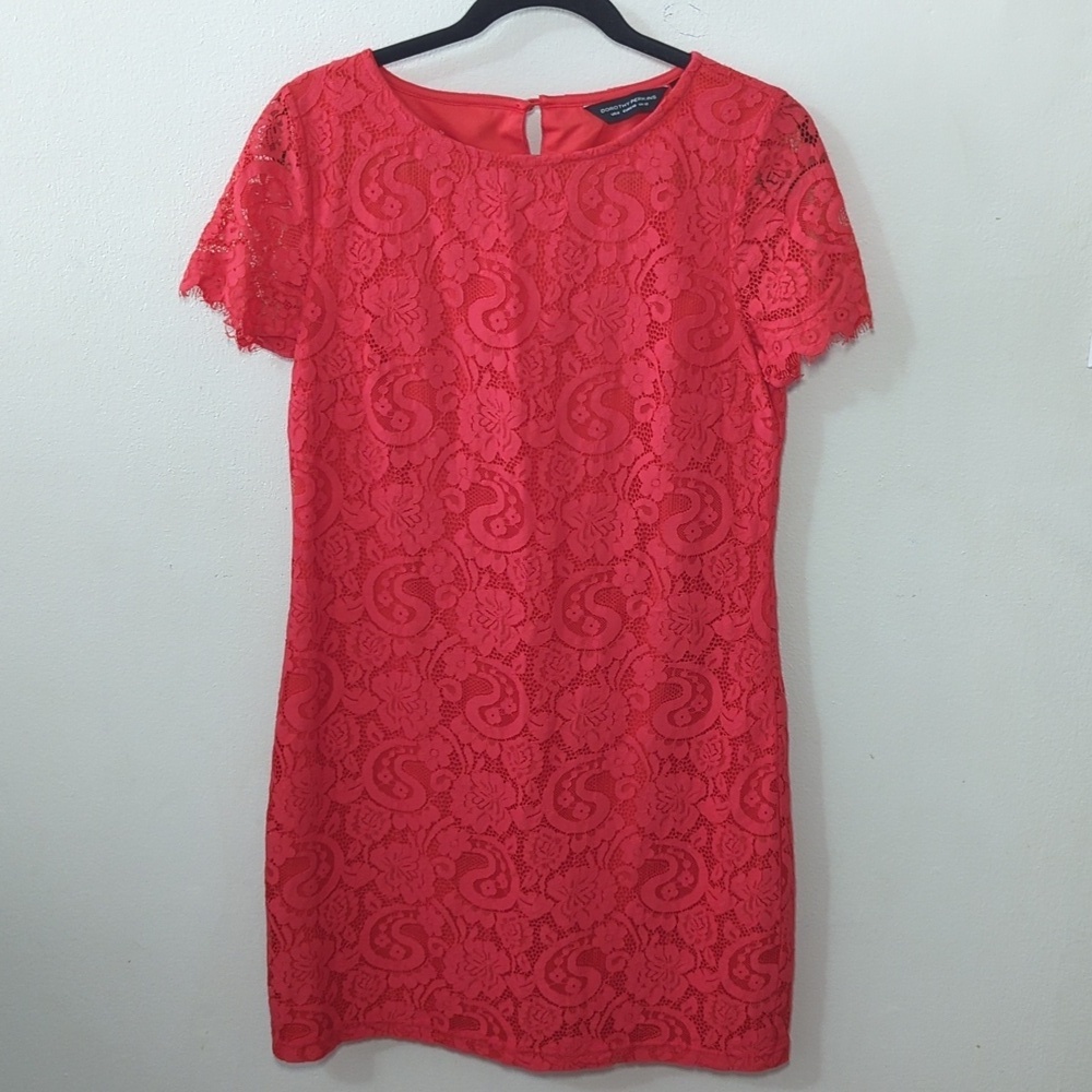 Dorothy Perkins Coral Floral Lace Mini Dress Size 8
